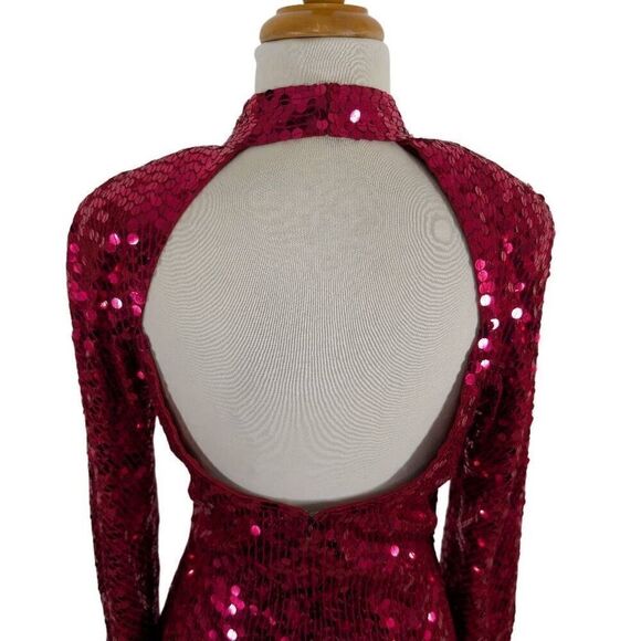 Nightline M VTG 12 Red Sequin Disco Dress Keyhole Back 70s 80s Costume Tootsie - Picture 5 of 10